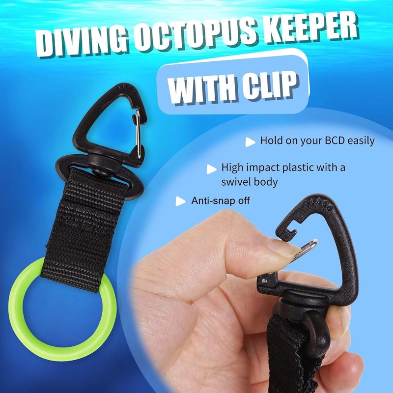 JUSTOOP Store Scuba Octopus Mouthpiece Holder,Silicone Octopus Holder for Scuba Diving 0cto Mouthpiece Keeper for 2nd Stage Regulator Octopus Retainer with Spring Clip,2 PCS,Green/Yellow - Image 3